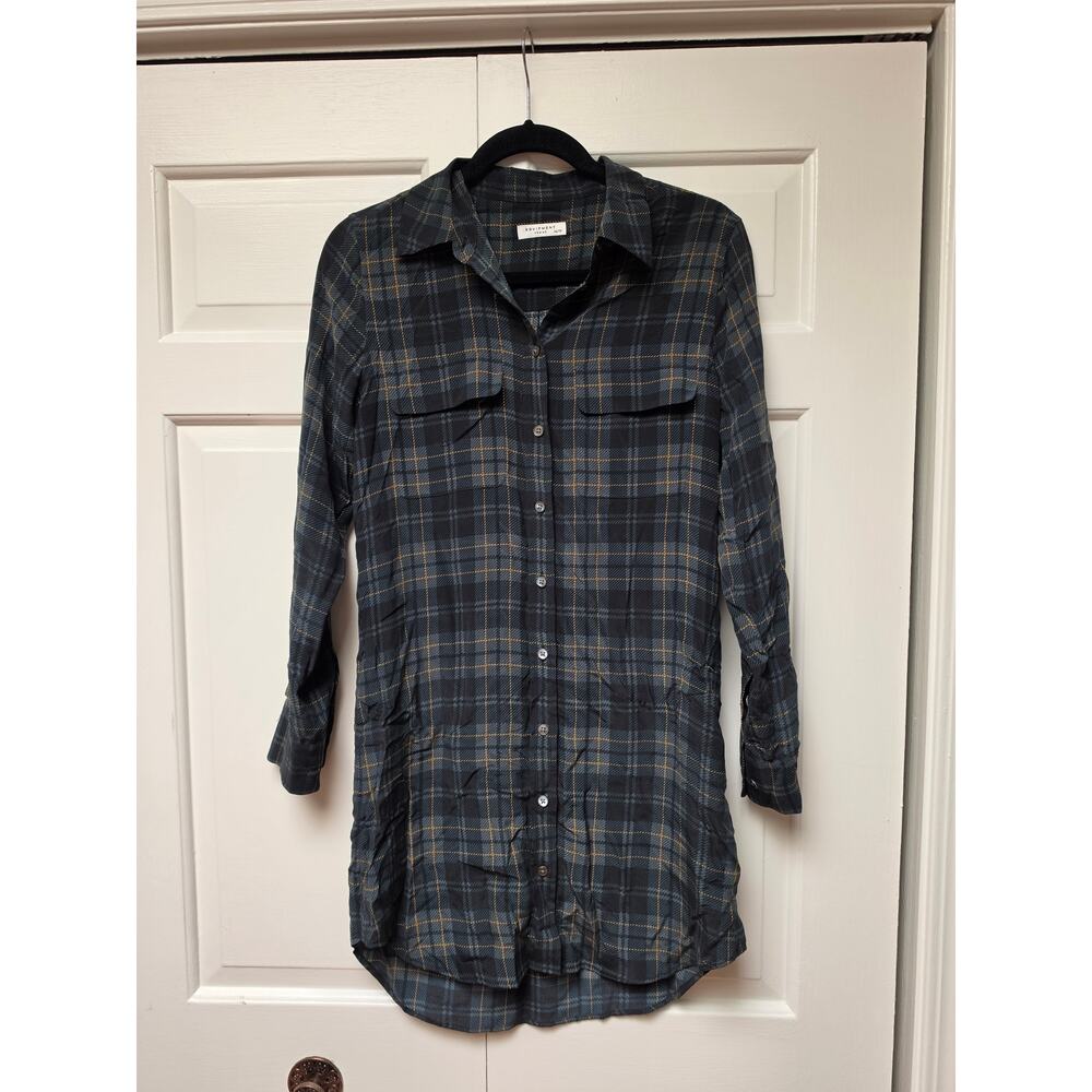 Equipment Silk Plaid Shirt Dress Green XS - Picture 2 of 7